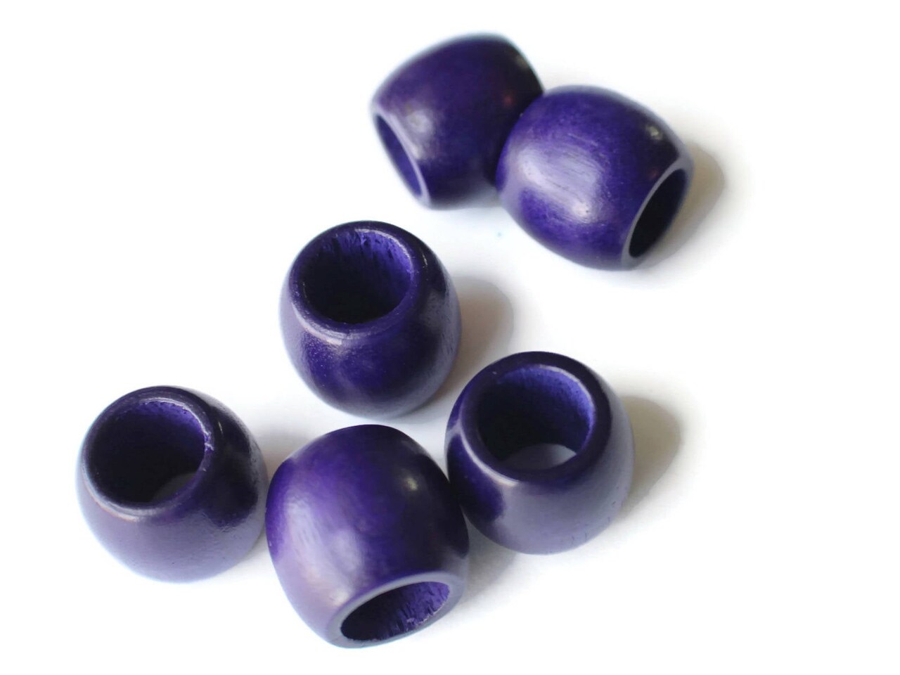 8 17mm Wooden Barrel Beads Large Hole Purple Vintage Wood Beads